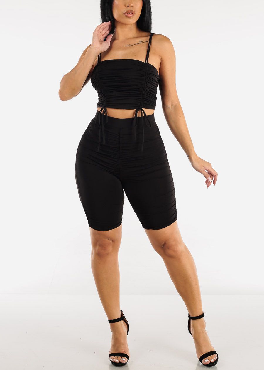 Black Ruched Crop Top & Bermuda Shorts (2 PCE SET) sold by Moda product image thumbnail 3