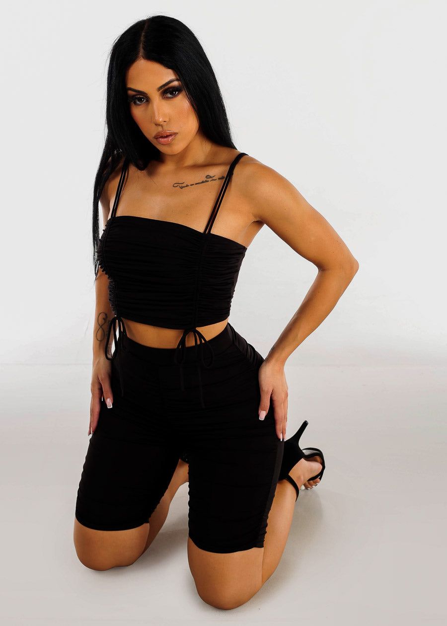 Black Ruched Crop Top & Bermuda Shorts (2 PCE SET) sold by Moda product image thumbnail 2