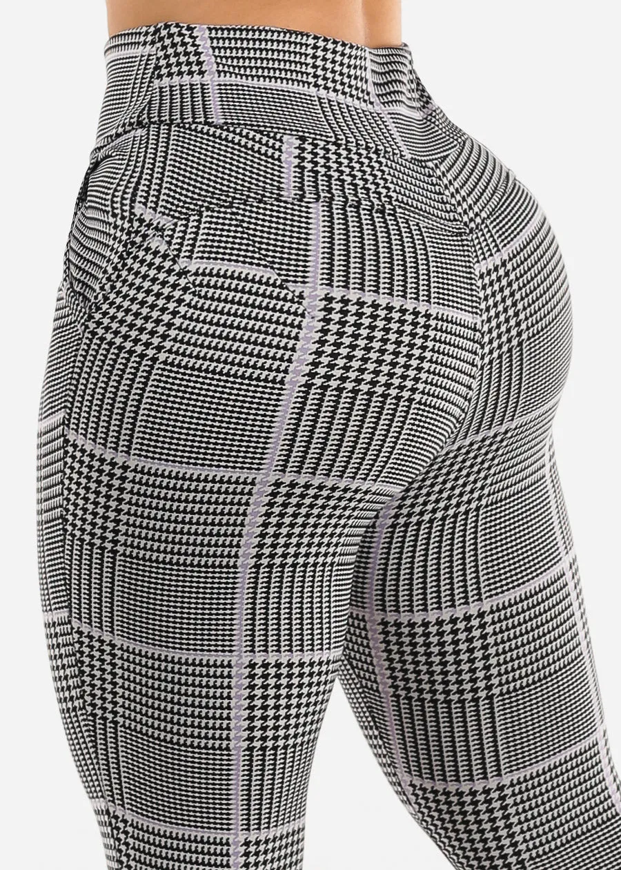 High Rise Butt Lift Plaid Skinny Pants Lilac sold by Moda