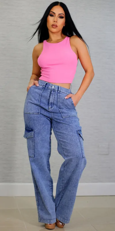 Pink Tank Denim Cargo Look sold by Moda