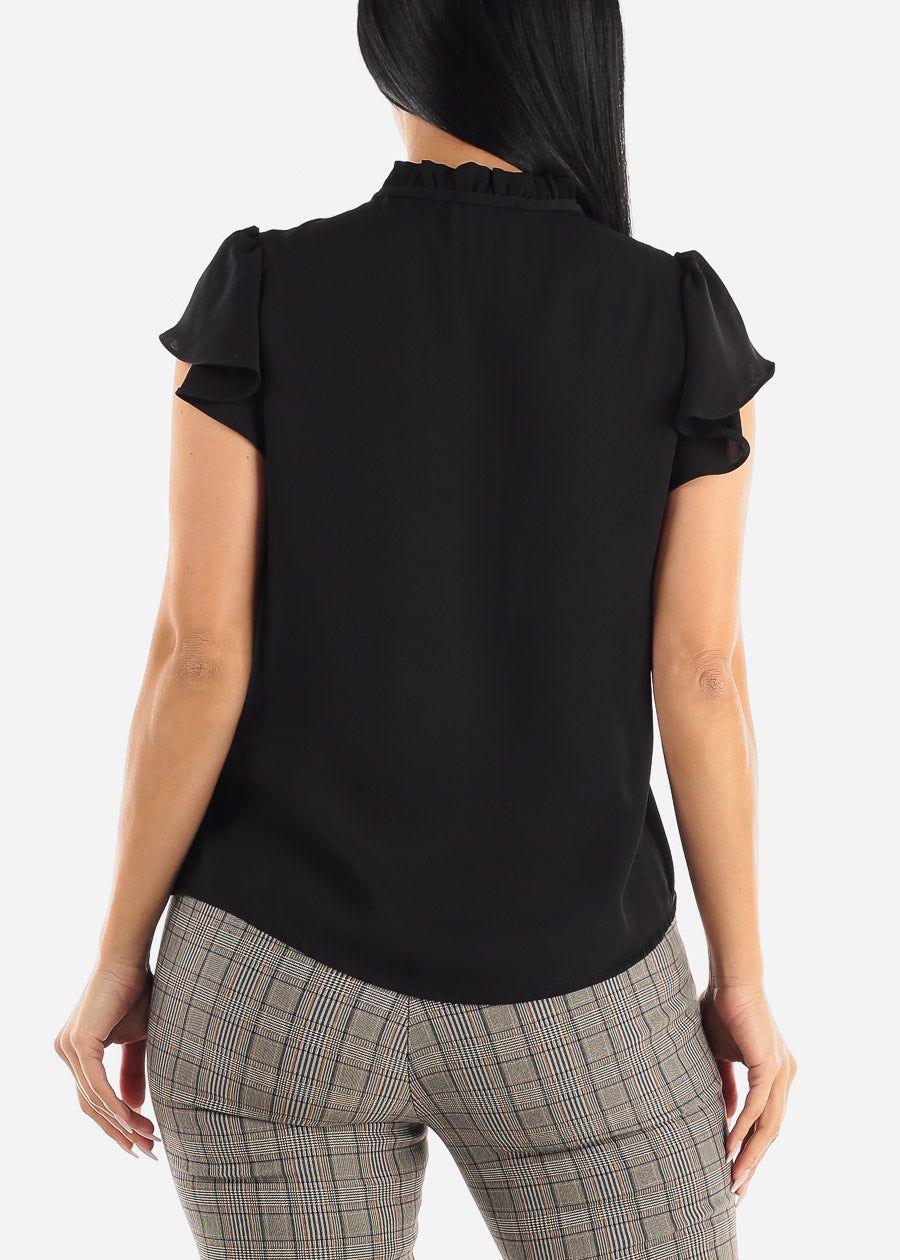 Black Short Sleeve Lace Trim Neck Tie Top sold by Moda product image thumbnail 4