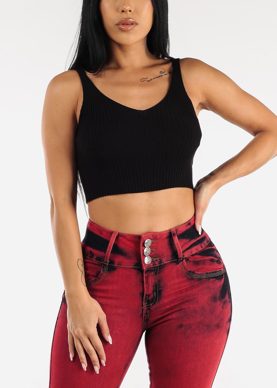 Black Open Back Knit Stretchy Crop Top sold by Moda