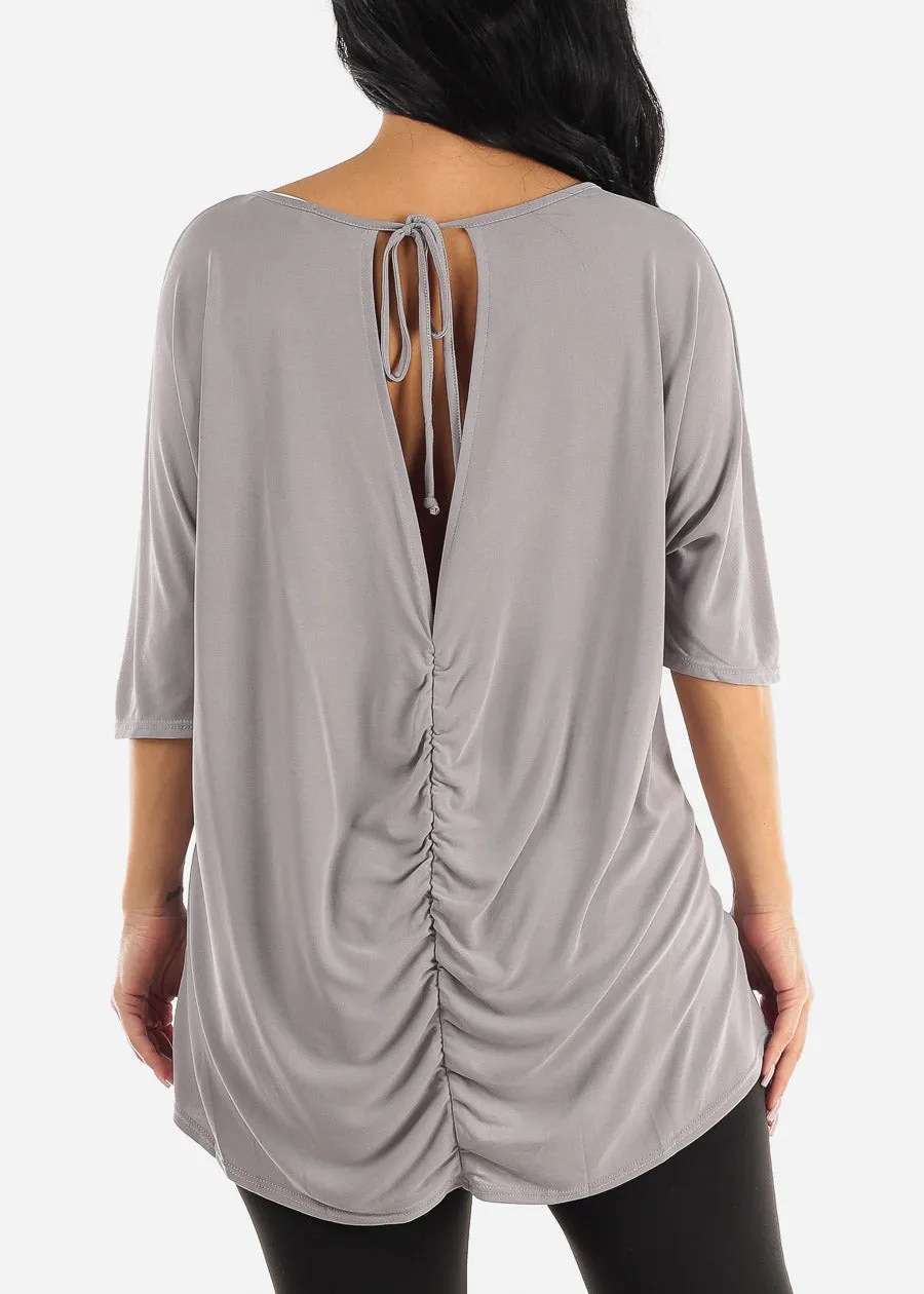 Casual Short Dolman Sleeve Tunic Top Grey w Back Ruched Detail sold by Moda product image thumbnail 4
