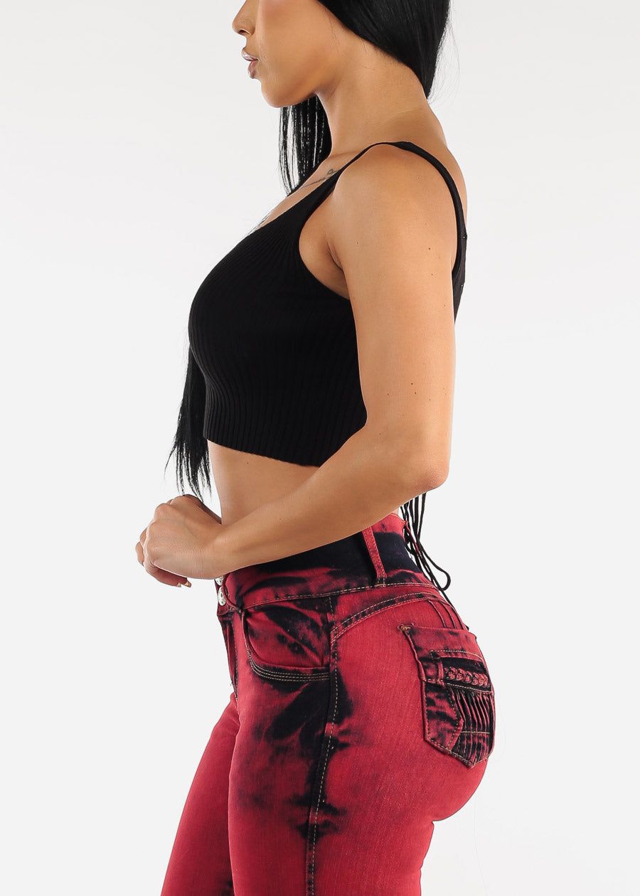 Black Open Back Knit Stretchy Crop Top sold by Moda product image thumbnail 4