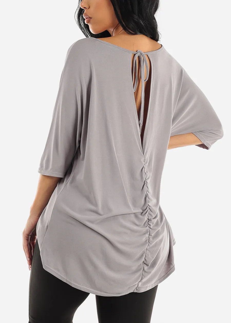 Casual Short Dolman Sleeve Tunic Top Grey w Back Ruched Detail sold by Moda product image thumbnail 5
