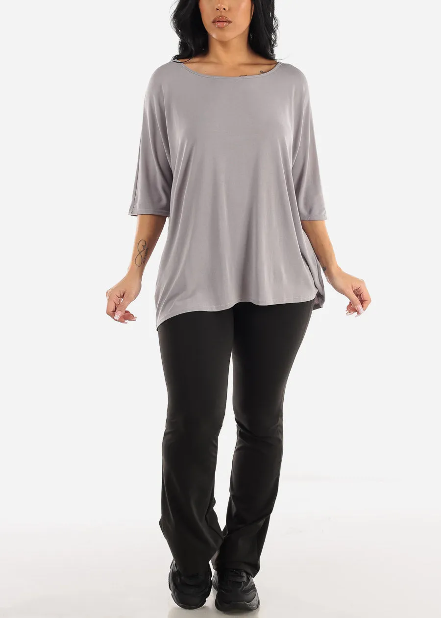 Casual Short Dolman Sleeve Tunic Top Grey w Back Ruched Detail sold by Moda product image thumbnail 2