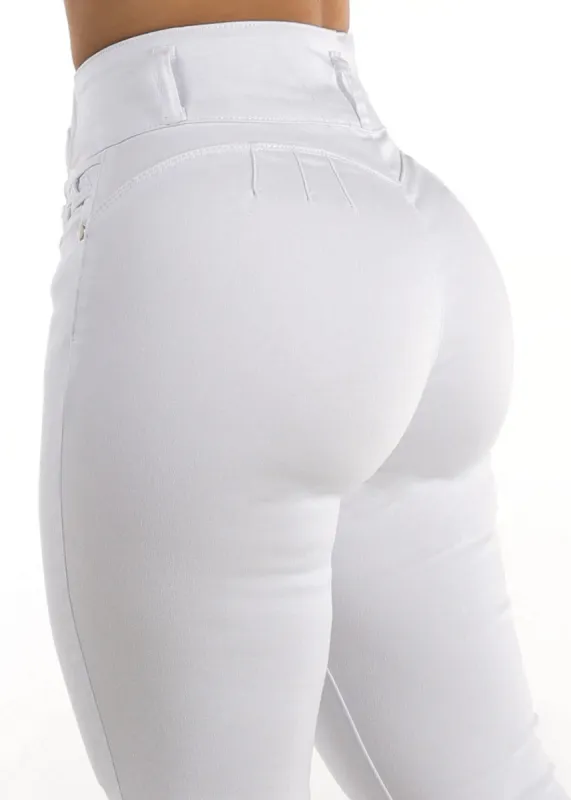 White High Waisted Butt Lifting Skinny Jeans sold by Moda