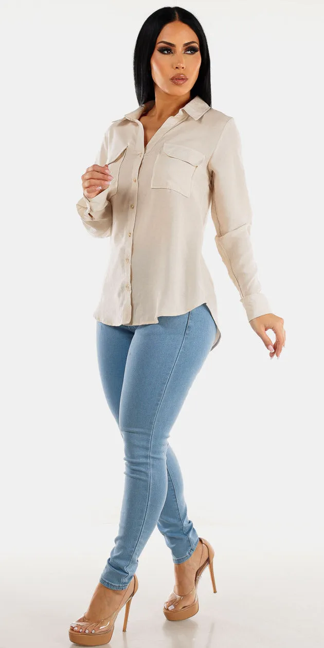 Beige Shirt & Light Denim Outfit sold by Moda