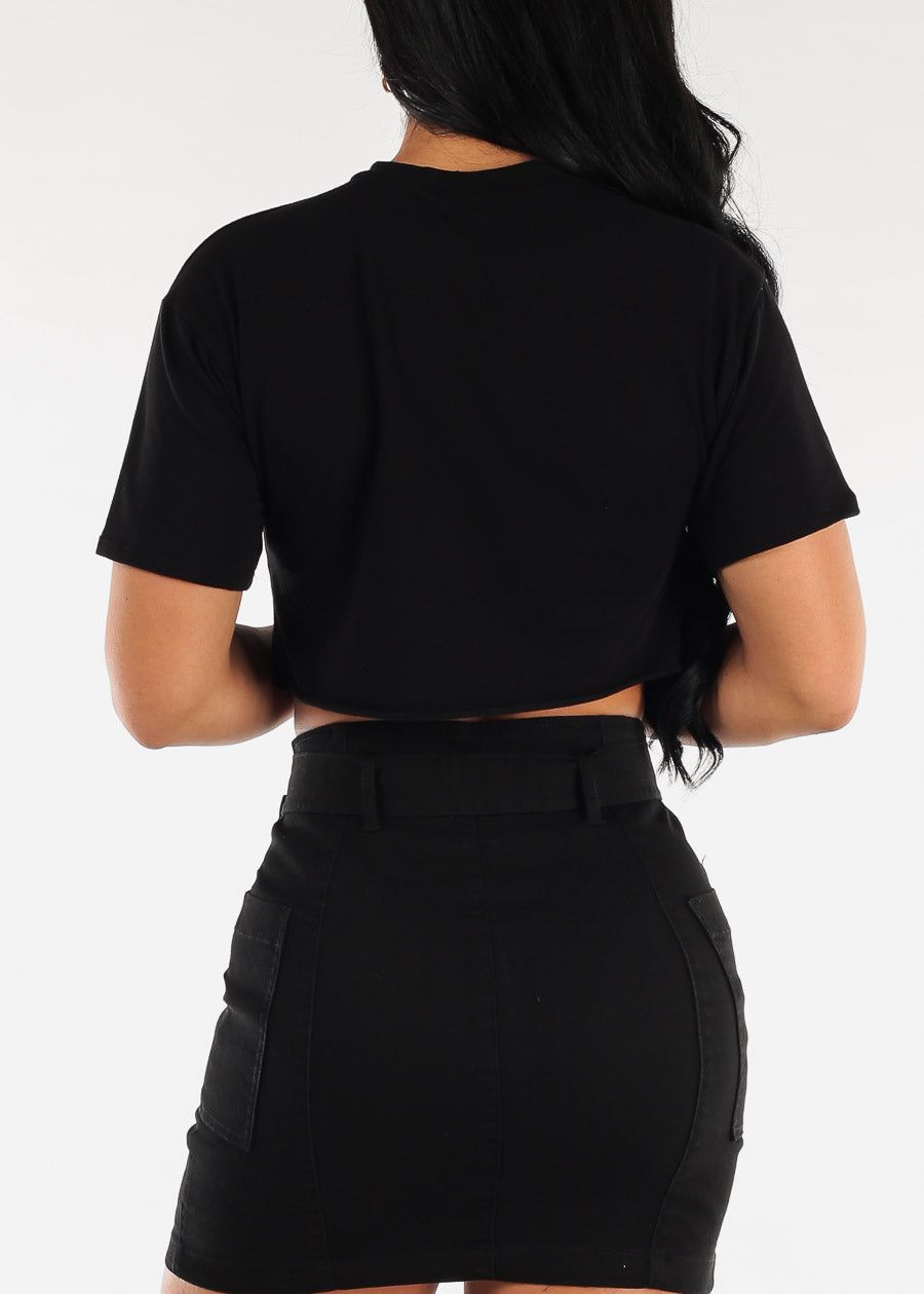 Black Short Sleeve Cut Out Vintage Graphic Crop Top sold by Moda product image thumbnail 4