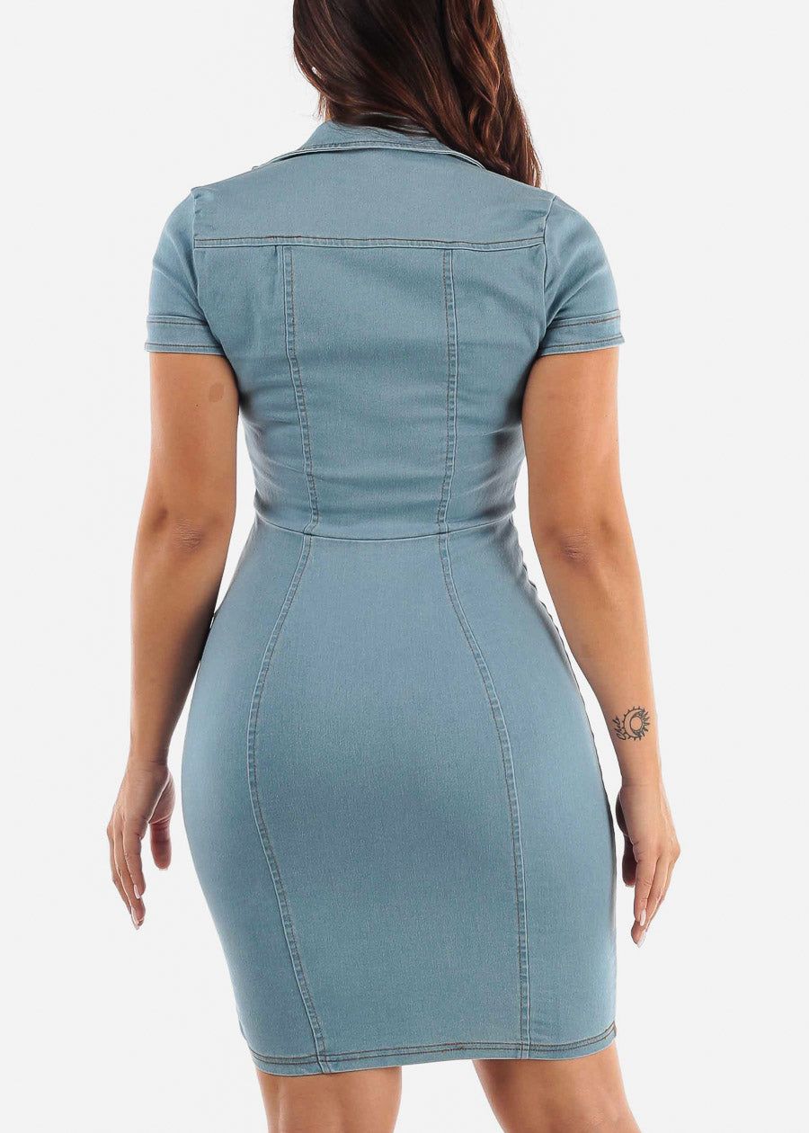 Light Denim Zip Up Dress sold by Moda product image thumbnail 4
