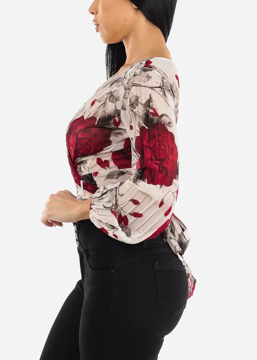 Long Sleeve Waist Tie Floral Blouse Ivory sold by Moda product image thumbnail 5