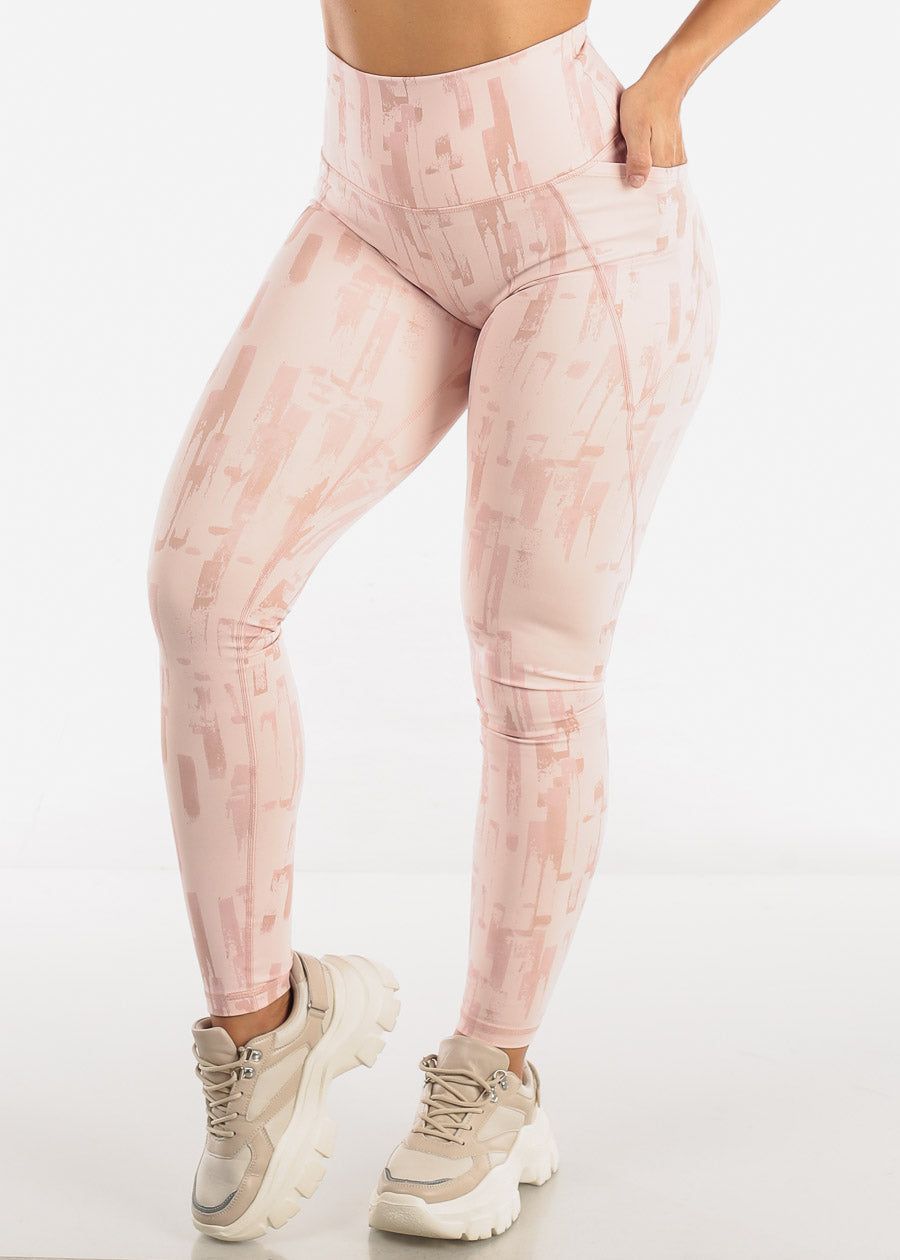 MONO B Activewear High Waisted Leggings Pink Printed sold by Moda
