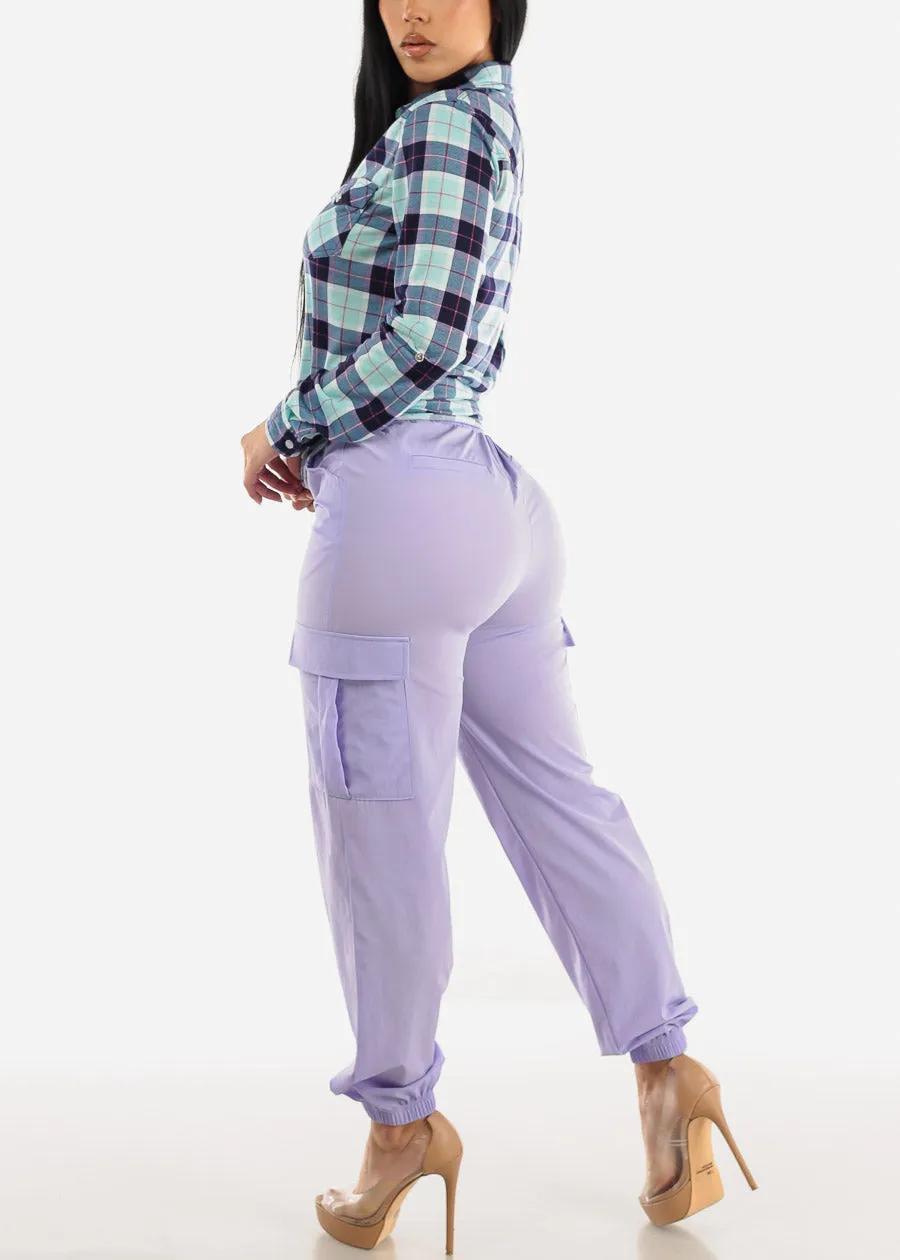 High Waist Drawstring Cargo Jogger Pants Lilac sold by Moda product image thumbnail 5