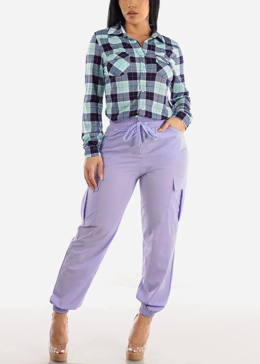 High Waist Drawstring Cargo Jogger Pants Lilac sold by Moda product image thumbnail 2