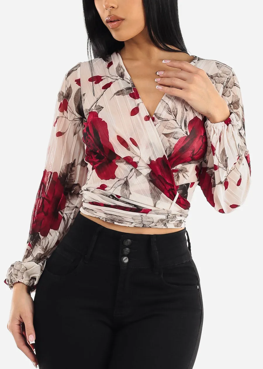 Long Sleeve Waist Tie Floral Blouse Ivory sold by Moda product image thumbnail 3