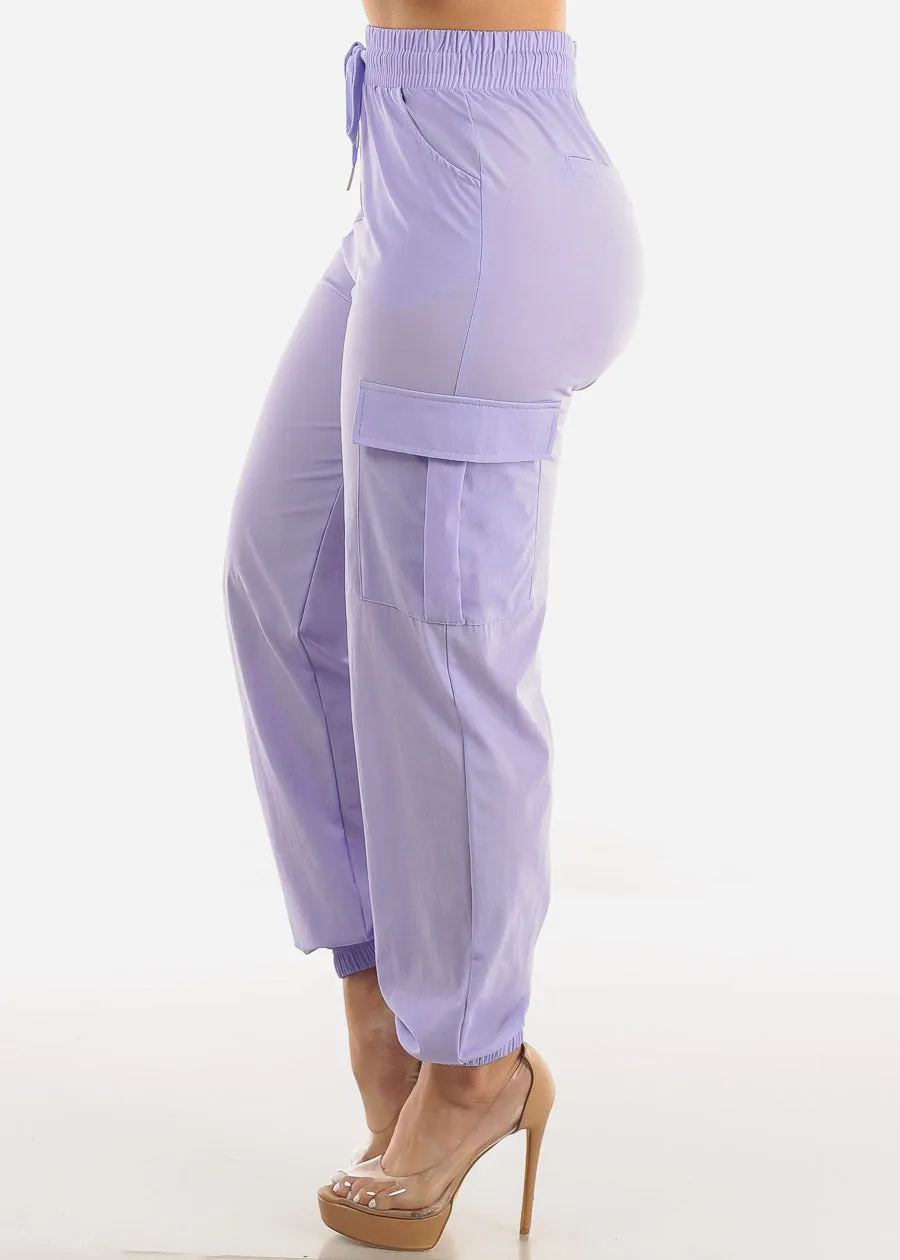 High Waist Drawstring Cargo Jogger Pants Lilac sold by Moda product image thumbnail 3