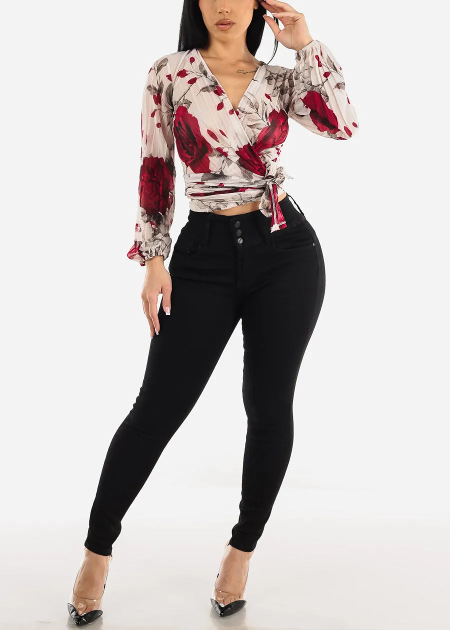 Long Sleeve Waist Tie Floral Blouse Ivory sold by Moda product image thumbnail 4