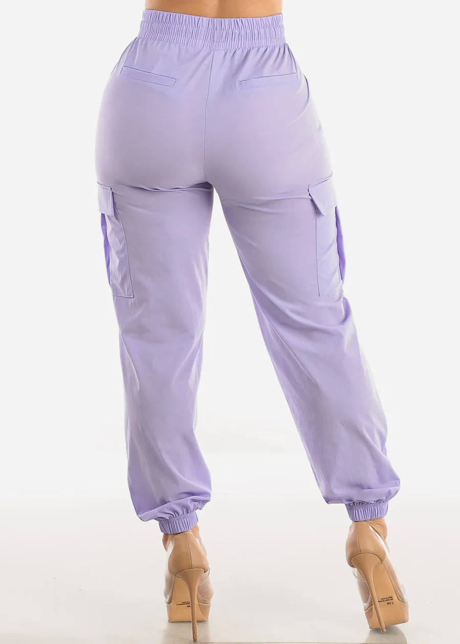 High Waist Drawstring Cargo Jogger Pants Lilac sold by Moda product image thumbnail 4