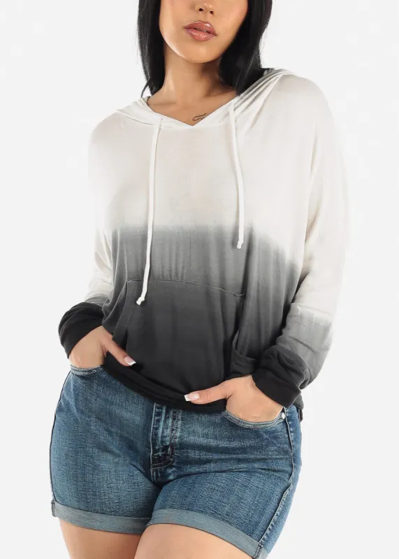 Long Sleeve Pullover Tunic Hoodie Black & White made by Moda