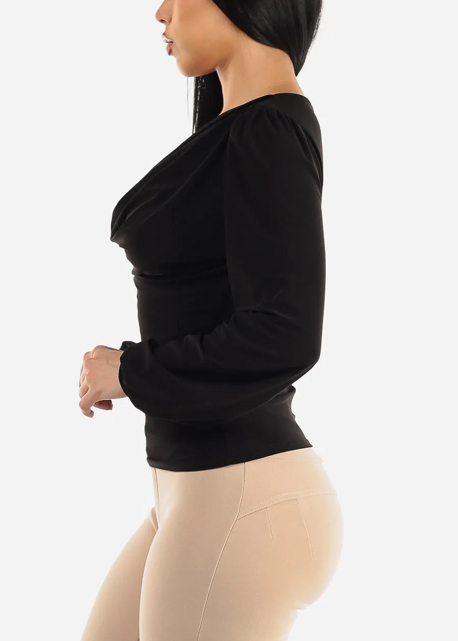 Black Long Sleeve Cowl Neck Dressy Blouse sold by Moda product image thumbnail 3