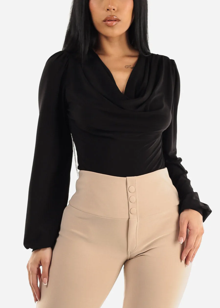 Black Long Sleeve Cowl Neck Dressy Blouse sold by Moda