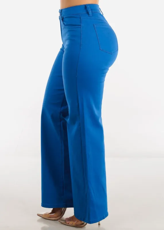 Hyper Stretch High Waist Wide Leg Straight Jeans Royal Blue sold by Moda