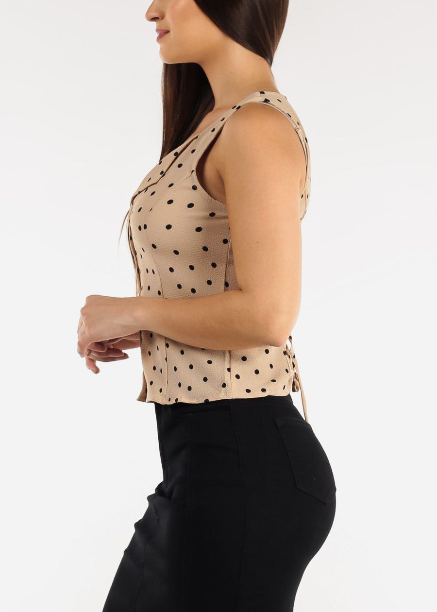 Sleeveless Button Down Taupe Polka Dot Top sold by Moda product image thumbnail 3