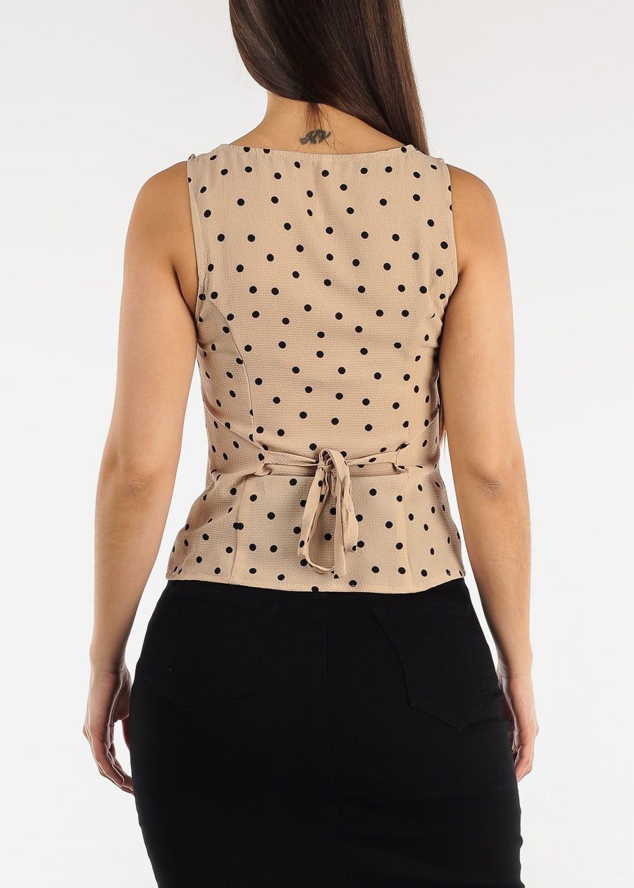 Sleeveless Button Down Taupe Polka Dot Top sold by Moda product image thumbnail 4