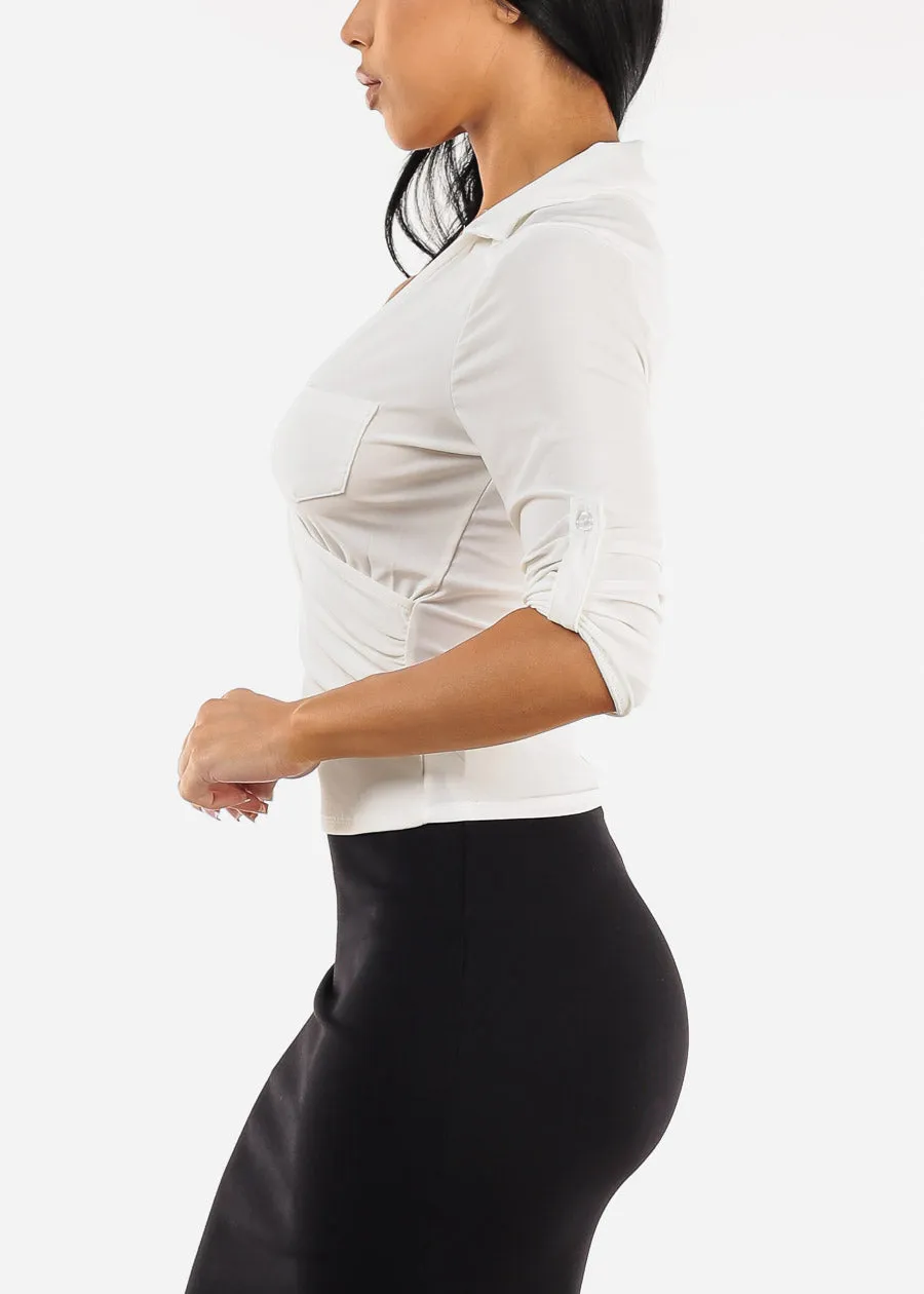 White Quarter Sleeve Surplice Blouse sold by Moda product image thumbnail 4