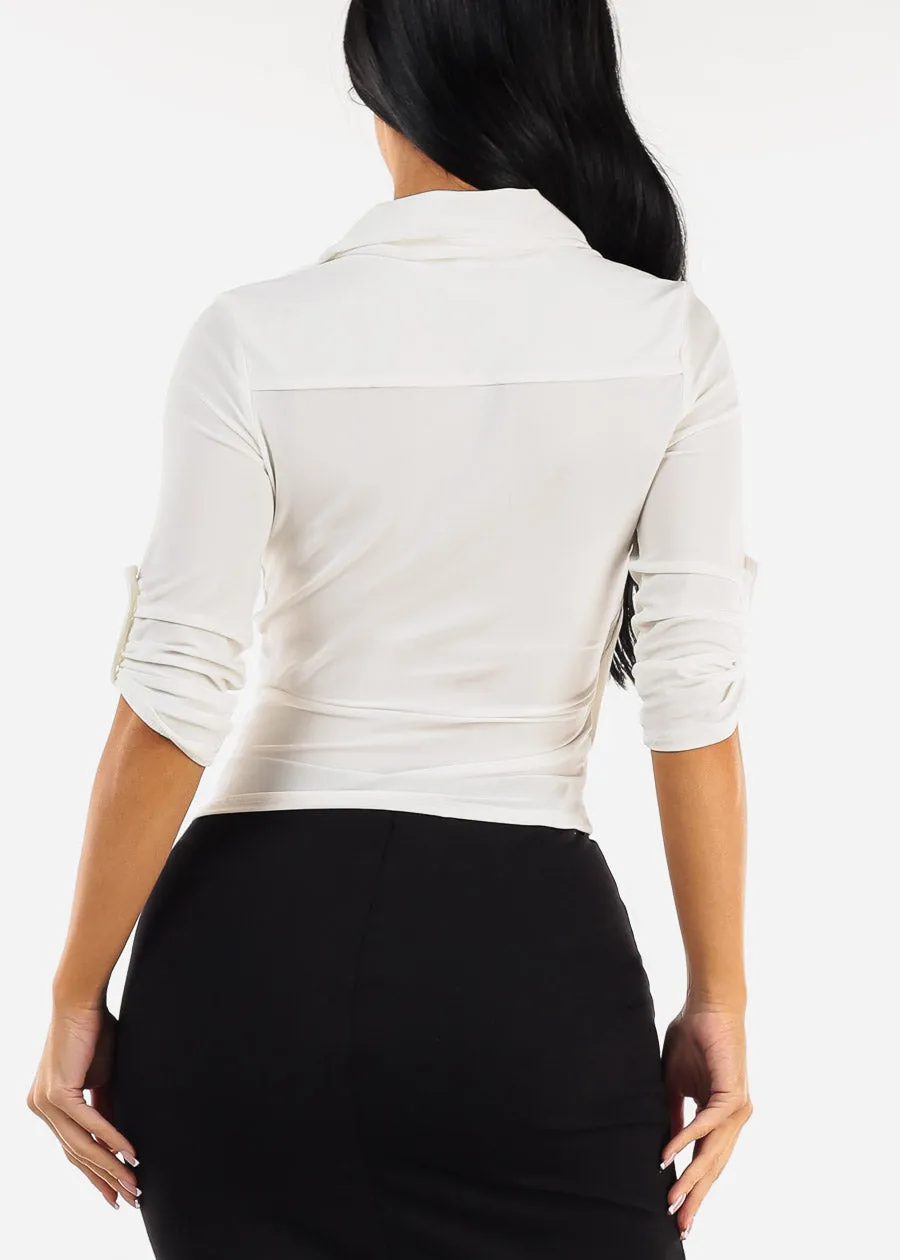 White Quarter Sleeve Surplice Blouse sold by Moda product image thumbnail 5
