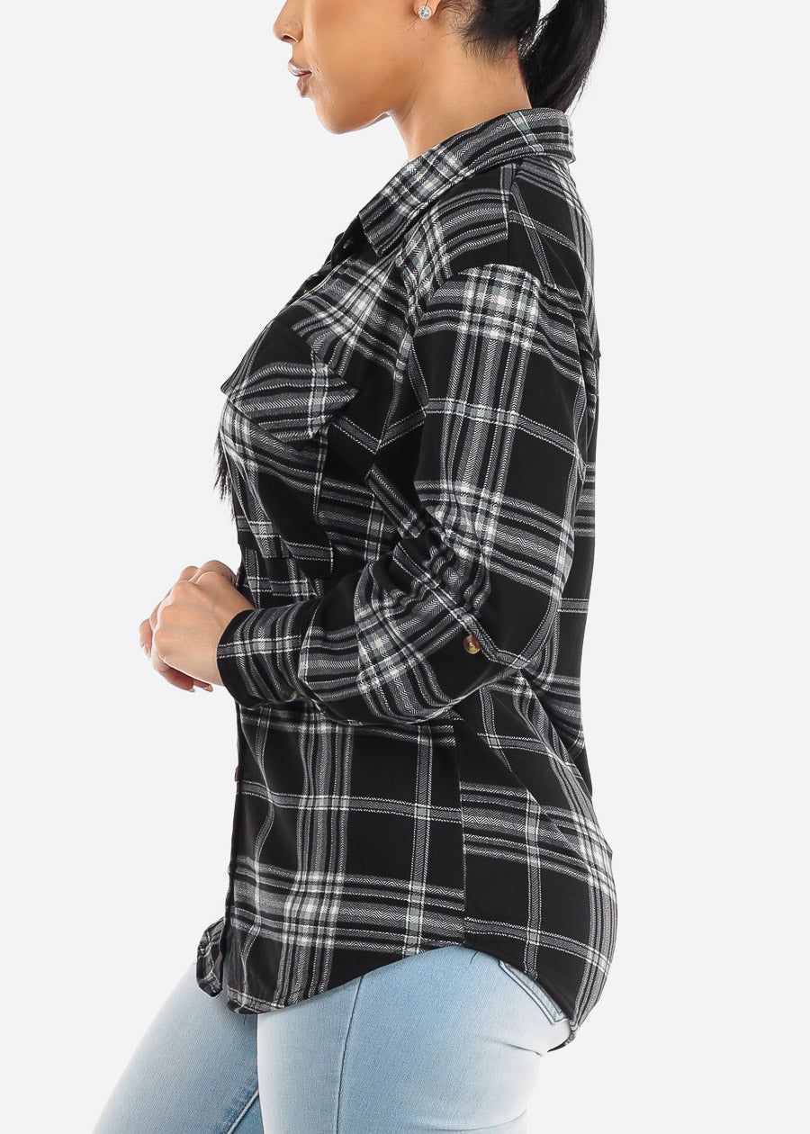 Black Long Sleeve Button Up Plaid Shirt sold by Moda product image thumbnail 3