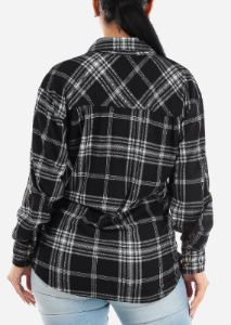 Black Long Sleeve Button Up Plaid Shirt sold by Moda