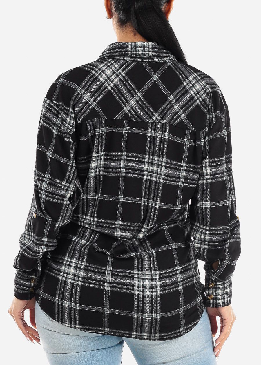 Black Long Sleeve Button Up Plaid Shirt sold by Moda product image thumbnail 4