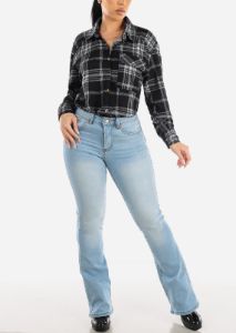 Black Long Sleeve Button Up Plaid Shirt sold by Moda
