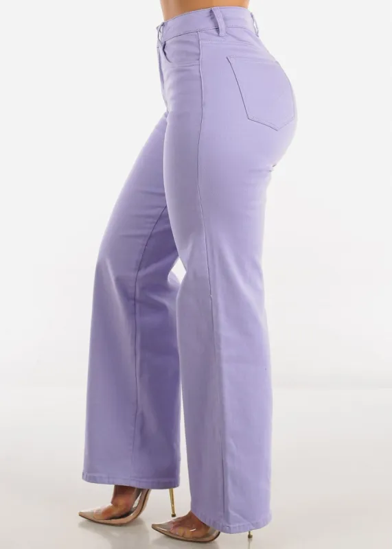 Hyper Stretch High Waist Wide Leg Straight Jeans Lilac sold by Moda