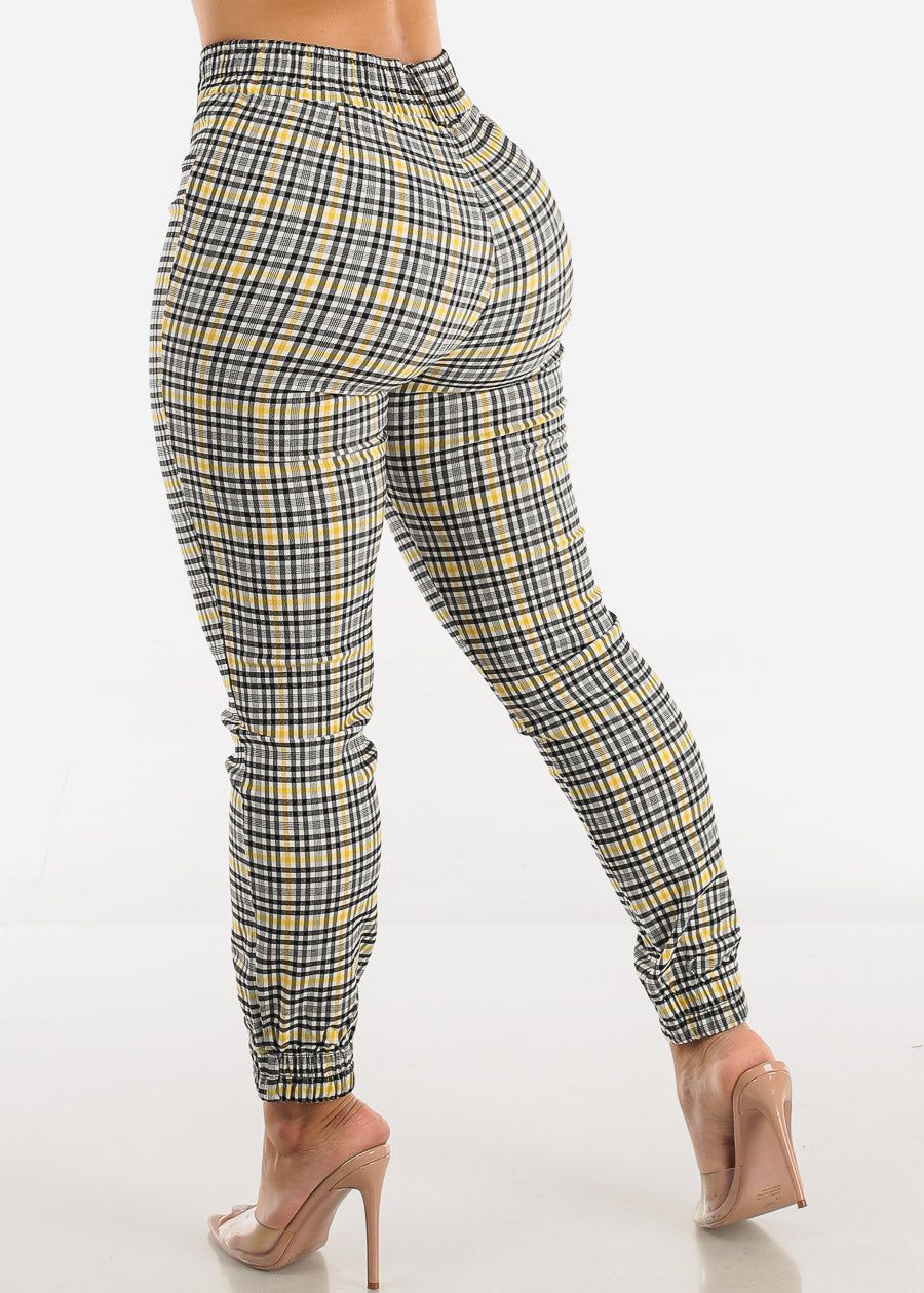 High Waisted Plaid Jogger Pants Yellow & Black sold by Moda product image thumbnail 6
