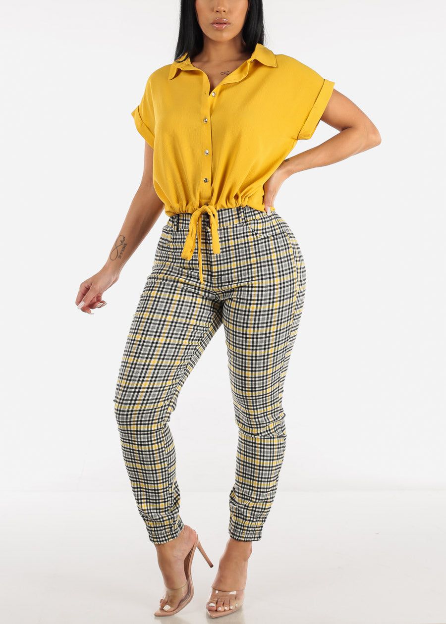 High Waisted Plaid Jogger Pants Yellow & Black sold by Moda product image thumbnail 4