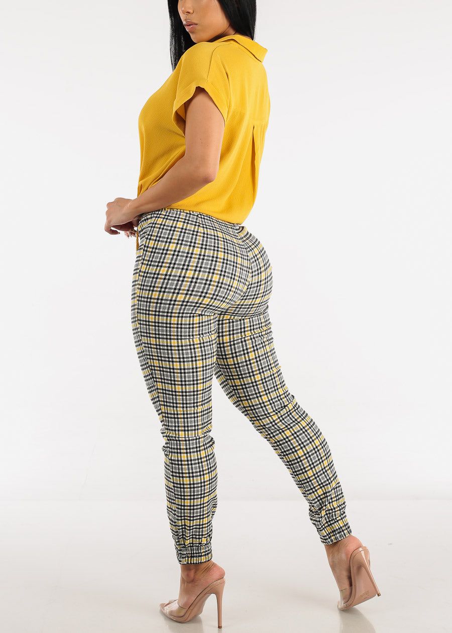 High Waisted Plaid Jogger Pants Yellow & Black sold by Moda product image thumbnail 7