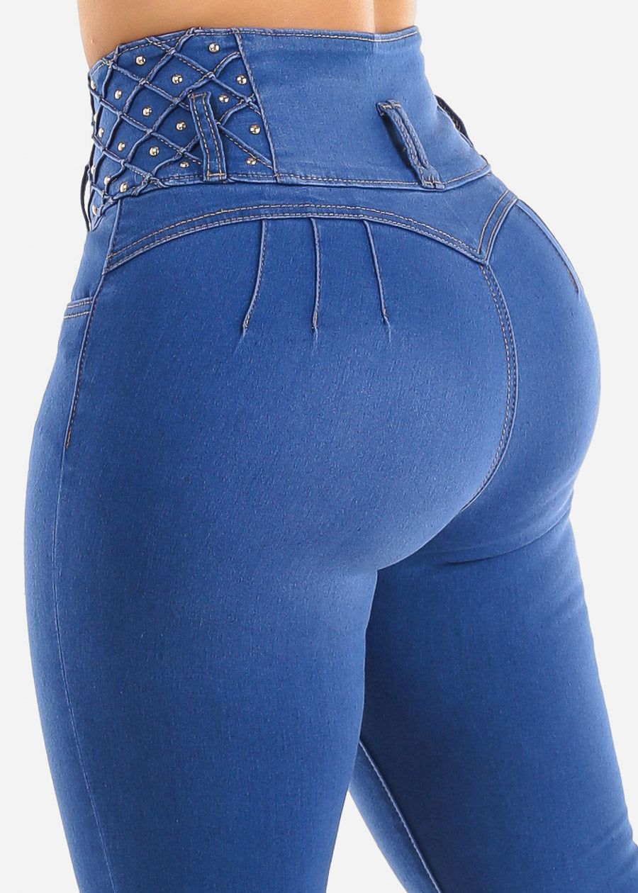 Super High Waisted Butt Lifting Indigo Skinny Jeans sold by Moda