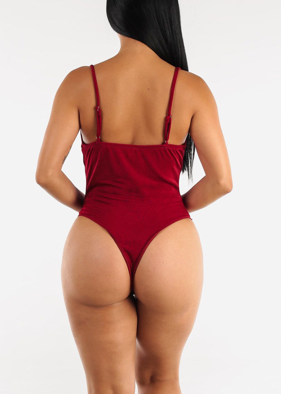 Sleeveless Slinky Cowl Neck Thong Bodysuit Dark Red sold by Moda product image thumbnail 4