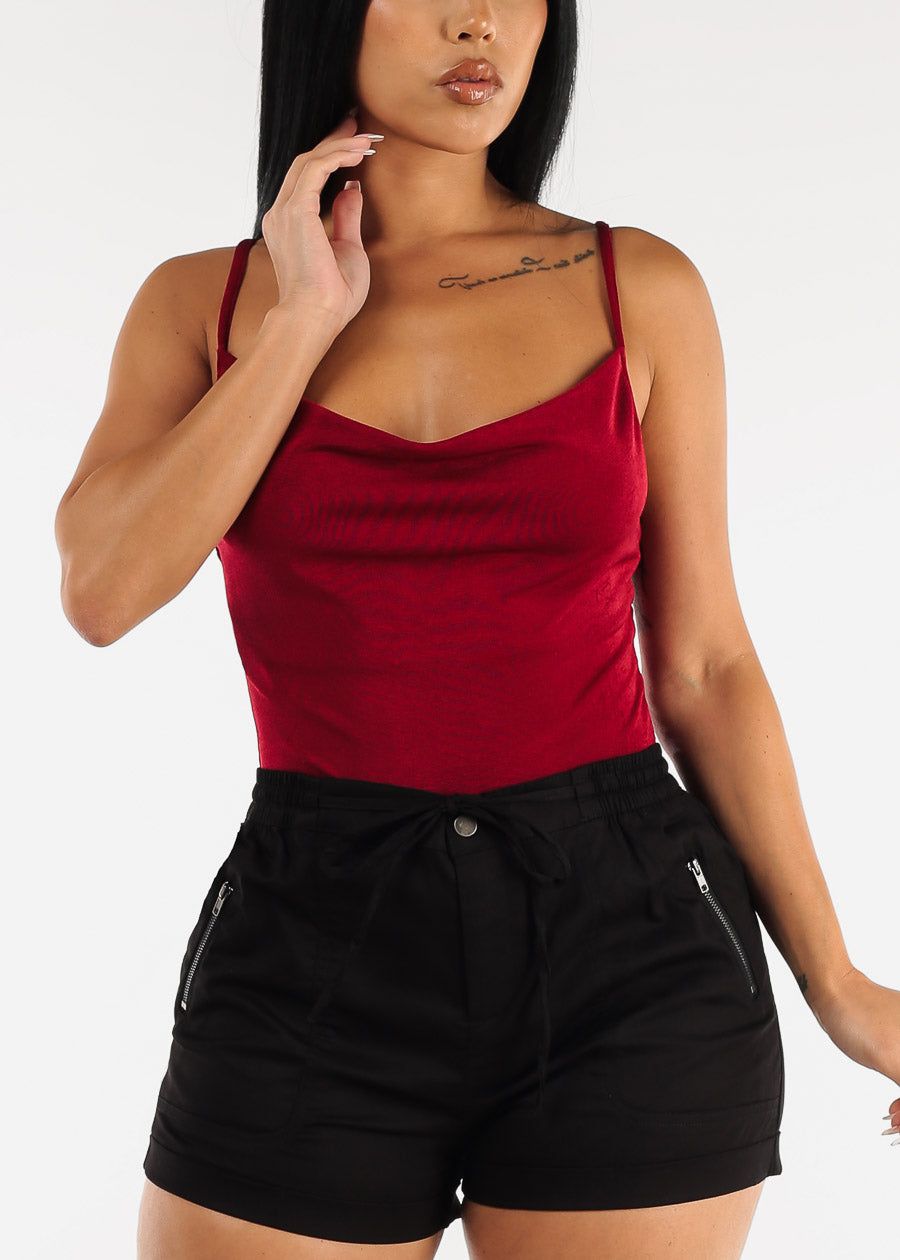 Sleeveless Slinky Cowl Neck Thong Bodysuit Dark Red sold by Moda product image thumbnail 5