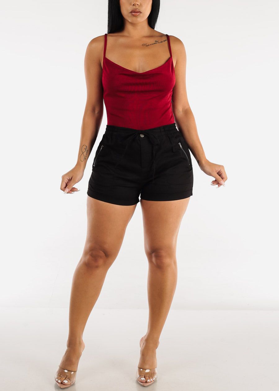 Sleeveless Slinky Cowl Neck Thong Bodysuit Dark Red sold by Moda product image thumbnail 2