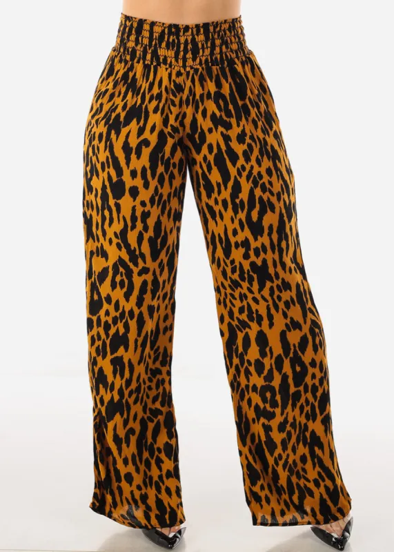 Animal Print Spandex Waist Wide Leg Pants sold by Moda