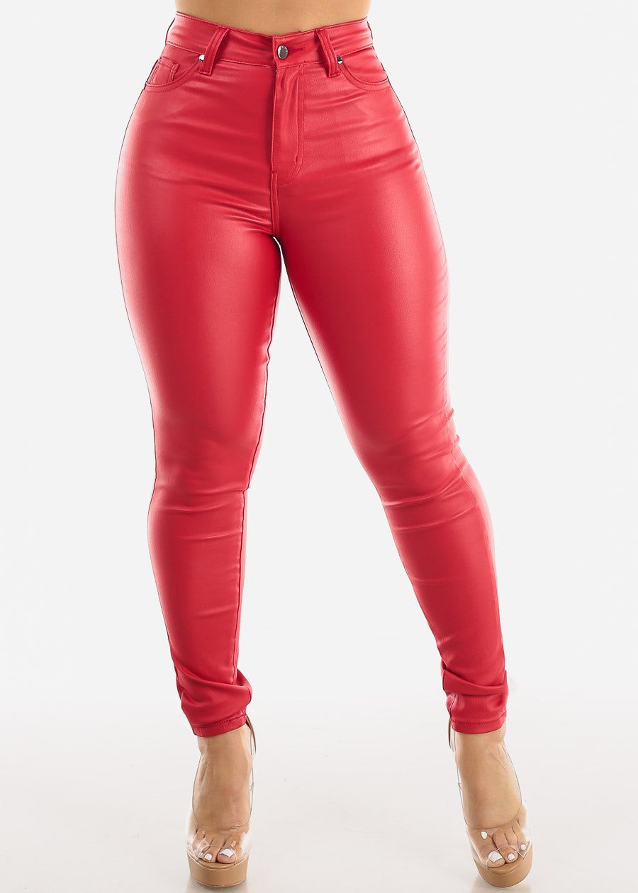 High Waist Faux Leather Skinny Pants Red sold by Moda product image thumbnail 4