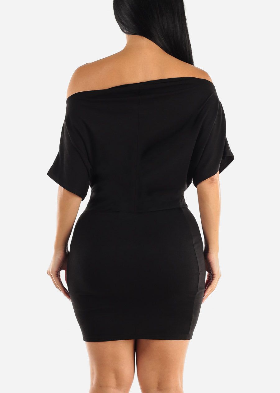 Short Dolman Sleeve Wide Neck Black Mini Dress sold by Moda product image thumbnail 4