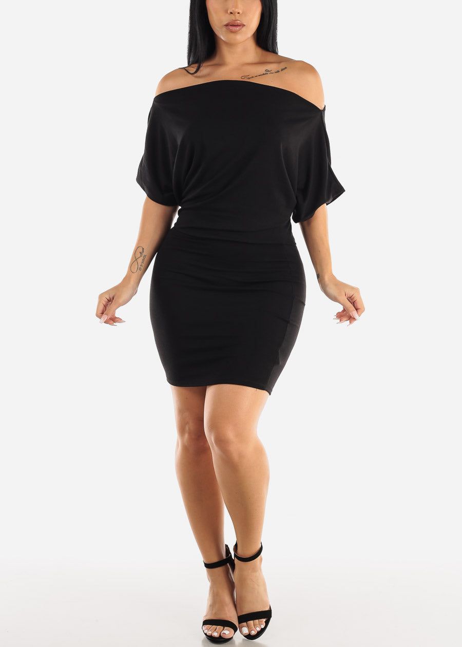 Short Dolman Sleeve Wide Neck Black Mini Dress sold by Moda product image thumbnail 2