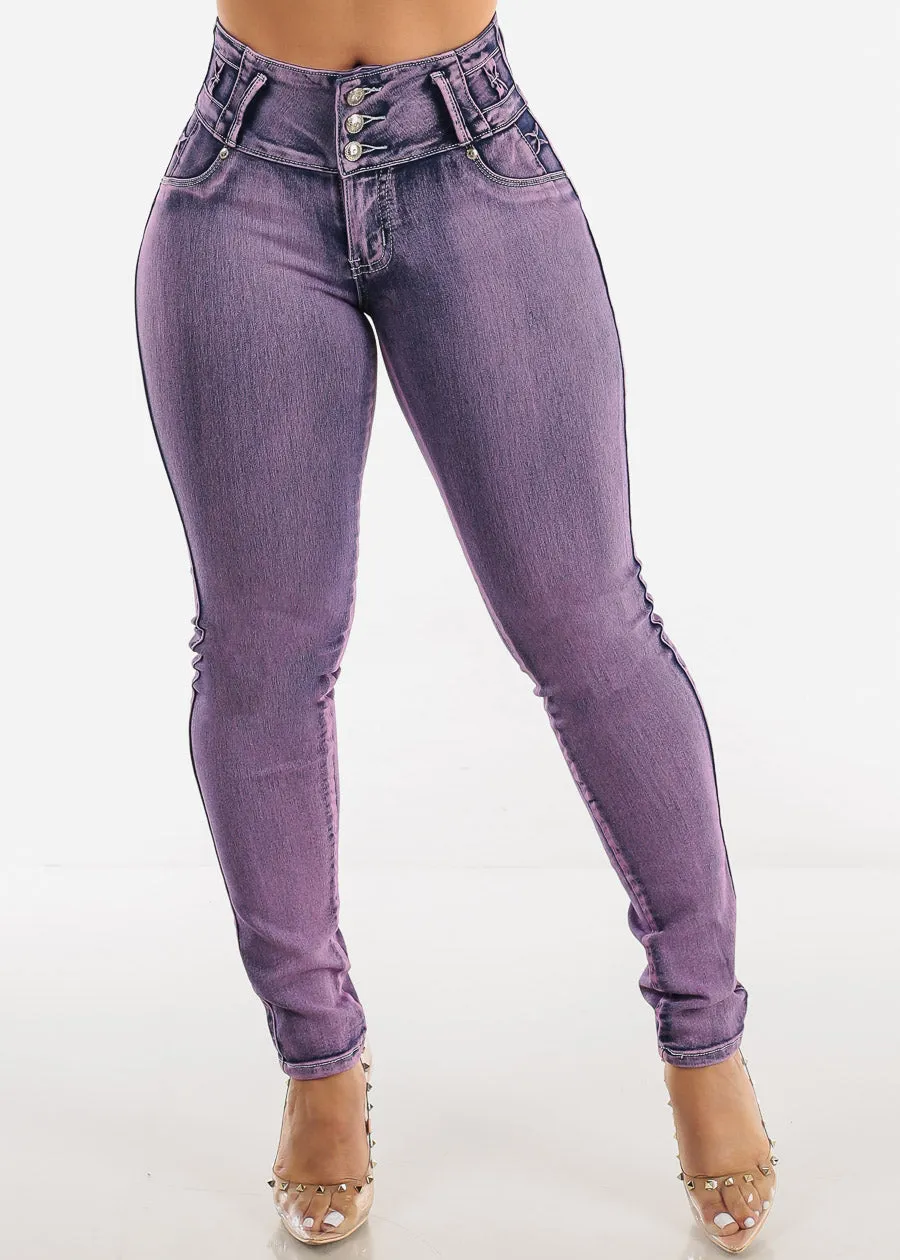 MX JEANS Butt Lifting Purple Skinny Jeans w Rhinestone Pockets sold by Moda product image thumbnail 5