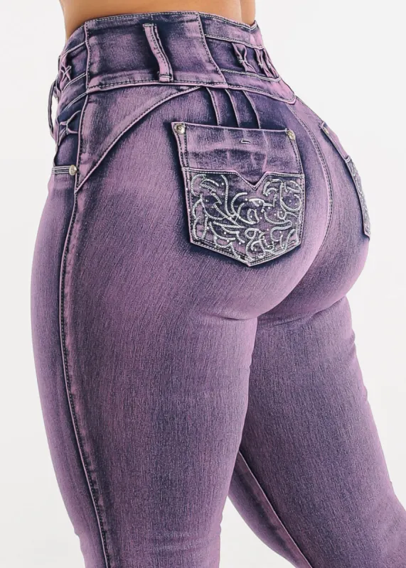 MX JEANS Butt Lifting Purple Skinny Jeans w Rhinestone Pockets sold by Moda