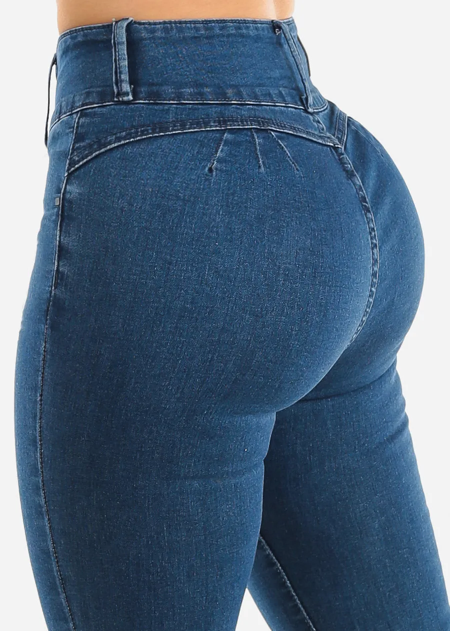 Super High Waist Butt Lifting Stretch Skinny Jeans Med Blue sold by Moda