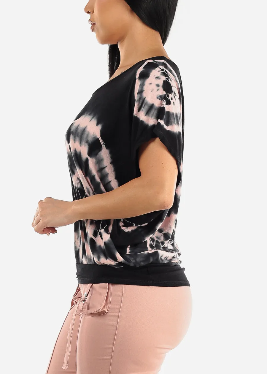 Short Dolman Sleeve Tie Dye Tunic Top Black sold by Moda product image thumbnail 3